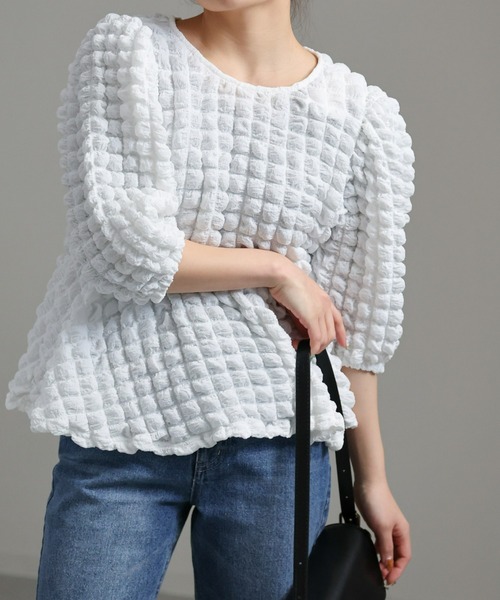 sakishimatokyo tシャツ フクレジャガード ペプラムトップス