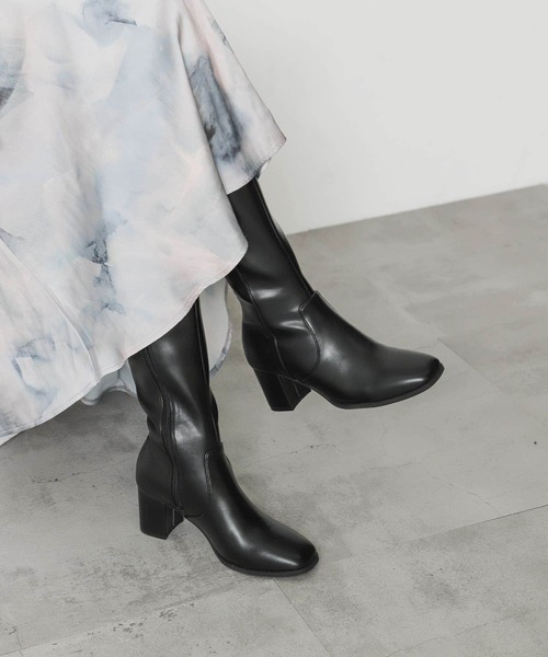 【極美品】theory セオリー サイドゴア ロングブーツ 黒 37 SENSE OF PLACE by URBAN RESEARCH ブーツ ヒールロングブーツ