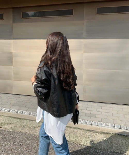 LACーVERT コート アウター スタンドカラーフェイクレザージャケット