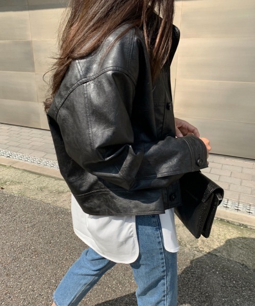 LACーVERT コート アウター スタンドカラーフェイクレザージャケット