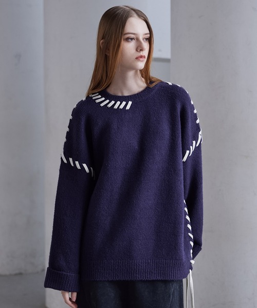 CLEL（クレイル） セーター ニット 「CLEL」Hand Stitching Side Lace