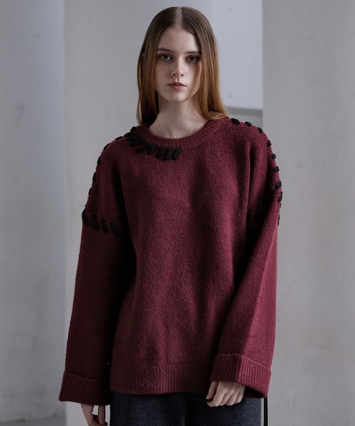 CLEL（クレイル） セーター ニット 「CLEL」Hand Stitching Side Lace