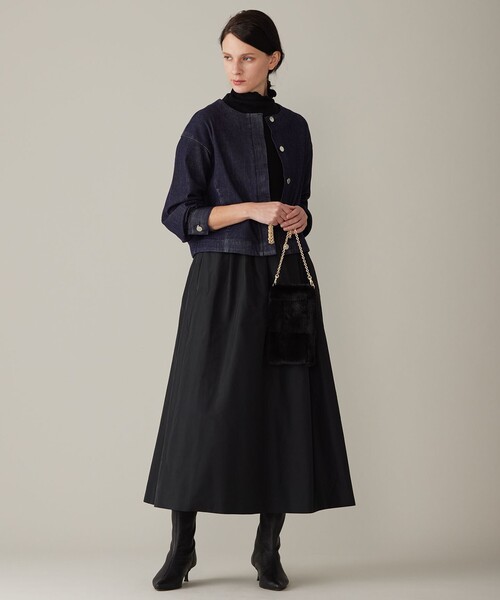 【美品】自由区　洗えるウスカルデニム ジャケット　ノーカラー 自由区 L(ジユウク エル)の【洗える】ウスカルデニム ジャケット