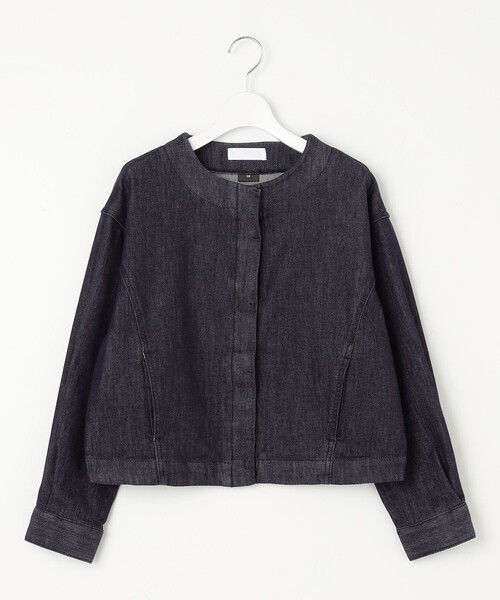 【美品】自由区　洗えるウスカルデニム ジャケット　ノーカラー 自由区 L(ジユウク エル)の【洗える】ウスカルデニム ジャケット