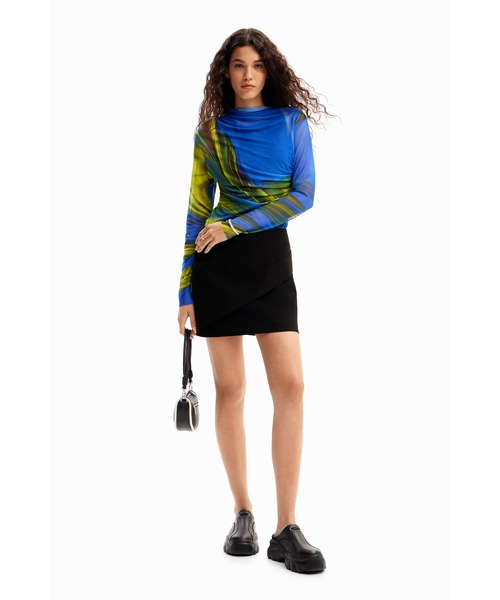 tシャツ 波模様 チュール ギャザーTシャツ レディース Desigual tシャツ 波模様 チュール ギャザーTシャツ レディース