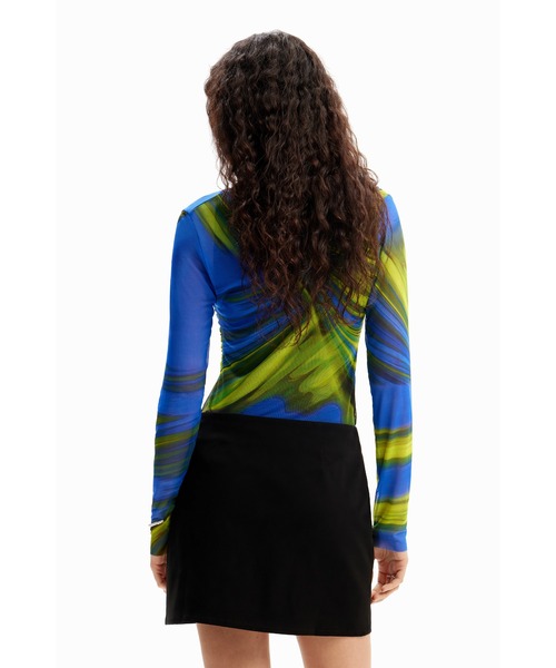 tシャツ 波模様 チュール ギャザーTシャツ レディース Desigual tシャツ 波模様 チュール ギャザーTシャツ レディース