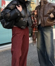by muni:r ダウンコート ダウンジャケット レザークロップド