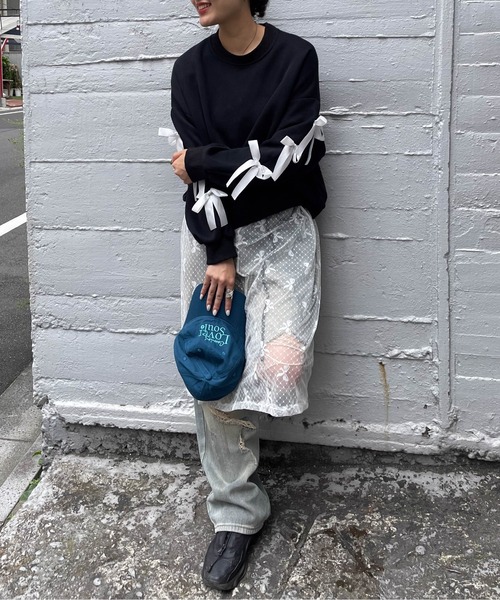 ワンピース リボン×ドット柄レース2wayワンピース「手洗い可能