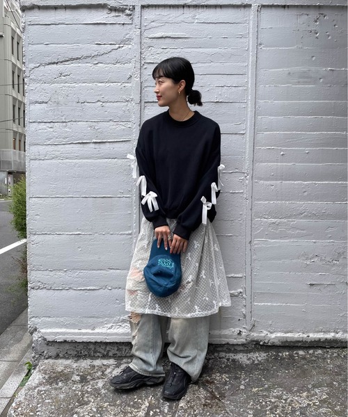 ワンピース リボン×ドット柄レース2wayワンピース「手洗い可能