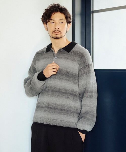 セーター ニット グラデーション ニットポロ メンズ : 85109694 