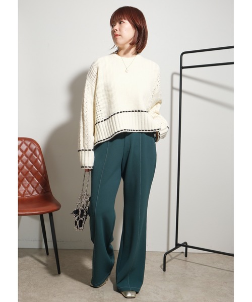 ニット セーター ステッチレース編みケーブルニット レディース palm RICHE ニット セーター ステッチレース編みケーブルニット