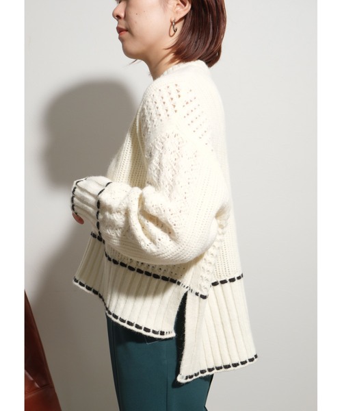 ニット セーター ステッチレース編みケーブルニット レディース palm RICHE ニット セーター ステッチレース編みケーブルニット