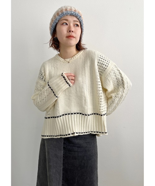 (取寄) バーリー レディース ニット セーター Varley women Fincham Knit Sweater Deep Sand palm RICHE（ポームリシュ） ニット セーター ステッチレース編み