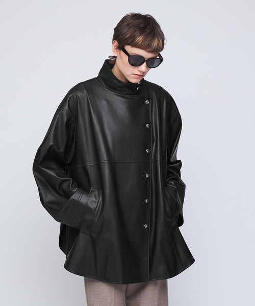 ジャケット ブルゾン 「H」レザーライク パデッドブルゾン レディース