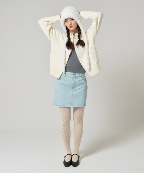 tina:jojun アウター TINA：JOJUN コート アウター フラワー ジップアップニット