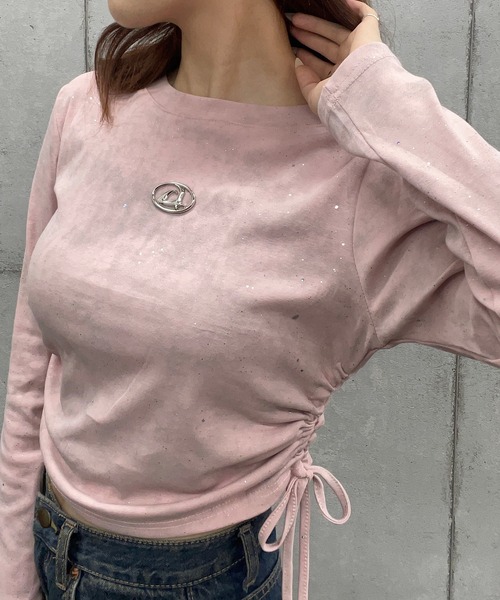 流行り の ブランド  Roger&Raw プレート付ショート丈ラメギャザーロングT tシャツ 社交ダンス