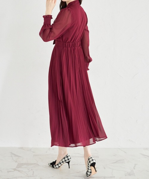 tocco closet ワンピース ラインレース×ピンタックボウタイリボン 