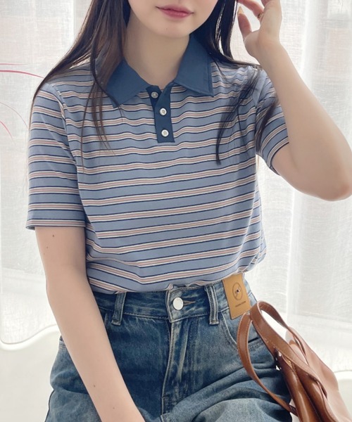 Ada. ポロシャツ ポロ ヴィンテージライク マルチボーダー 半袖ポロ