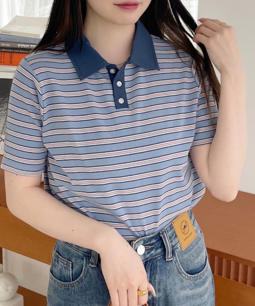 Ada. ポロシャツ ポロ ヴィンテージライク マルチボーダー 半袖ポロ