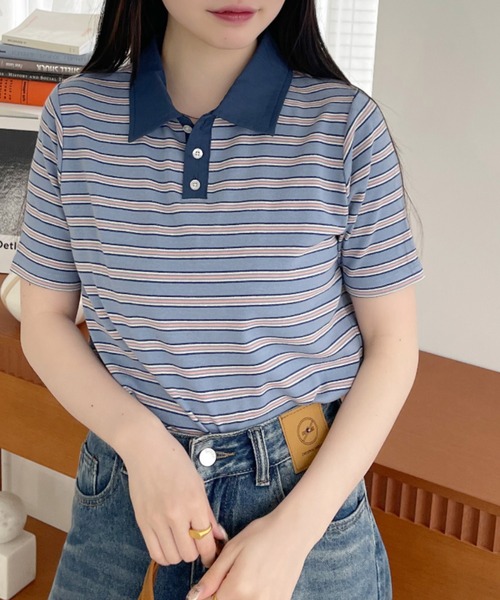 Ada. ポロシャツ ポロ ヴィンテージライク マルチボーダー 半袖ポロ