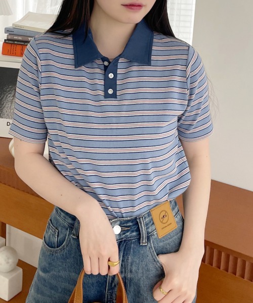 Ada. ポロシャツ ポロ ヴィンテージライク マルチボーダー 半袖ポロ