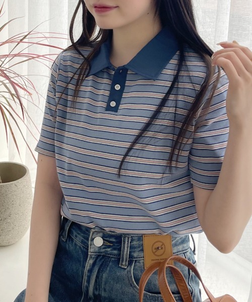 Ada. ポロシャツ ポロ ヴィンテージライク マルチボーダー 半袖ポロ