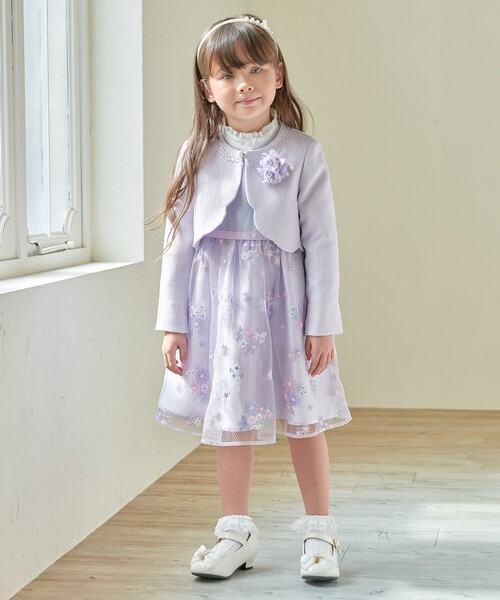 anyFAM ワンピーススーツ 120 子供服 ドレス セレモニースーツ キッズ any FAM 【キッズスーツ3点SET】エニィファム 透かし花柄