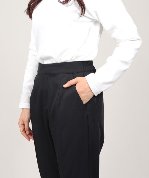 【ブラック】【セットアップ】ノーカラー タックペプラム テーパードパンツ スーツセット ノーカラー タックペプラム テーパードパンツ スーツセット 2点セット