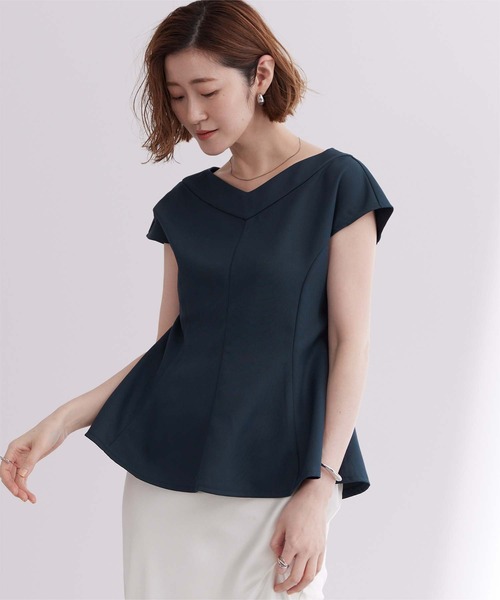 tシャツ ワイドVネックペプラムトップス レディース