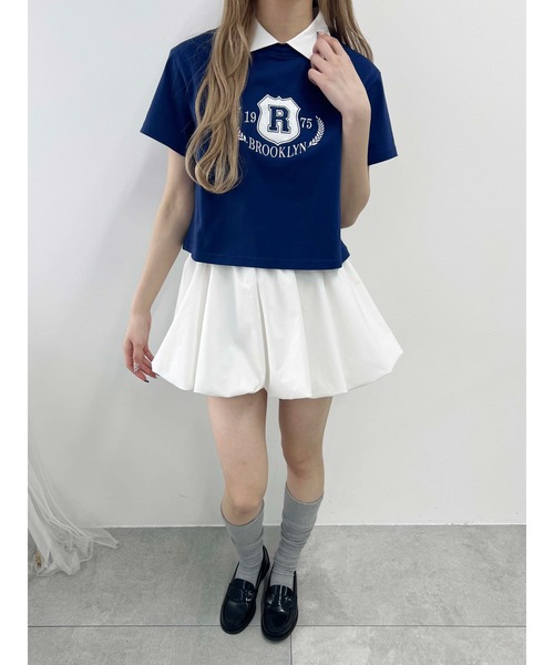tシャツ 「プチプラ￥2199」襟付きカレッジ刺繍Tシャツ