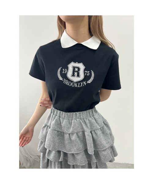 tシャツ 「プチプラ￥2199」襟付きカレッジ刺繍Tシャツ