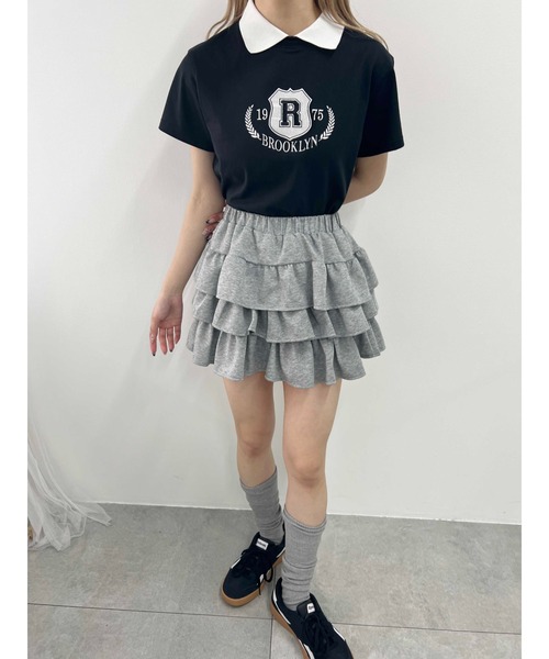25春夏★刺繍パッチ レタリングTシャツ【各色】 tシャツ 「プチプラ￥2199」襟付きカレッジ刺繍Tシャツ