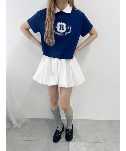 25春夏★刺繍パッチ レタリングTシャツ【各色】 tシャツ 「プチプラ￥2199」襟付きカレッジ刺繍Tシャツ