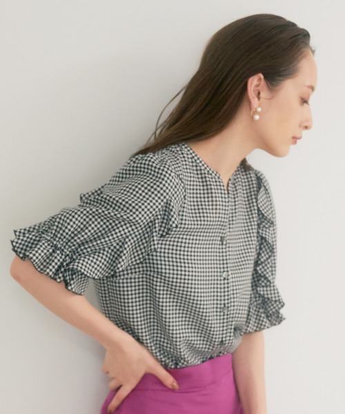 ANAYI◆７分袖ブラウス/38/コットン/BLK/102217-13-410-95-380// ANAYI 「ANAYI」 7分袖ブラウス 38 ブラック レディース