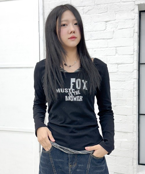 lilful tシャツ Y2K ボーダーキャミ フェイクレイヤードロンT 