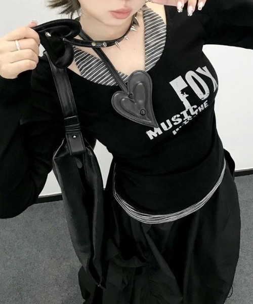 lilful tシャツ Y2K ボーダーキャミ フェイクレイヤードロンT