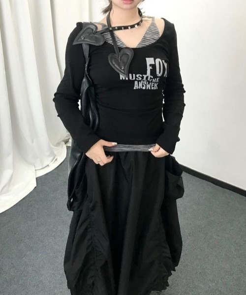 lilful tシャツ Y2K ボーダーキャミ フェイクレイヤードロンT