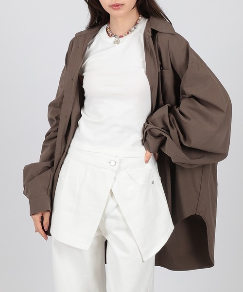 ブラウス シャツ drawstring oversize shirt レディース