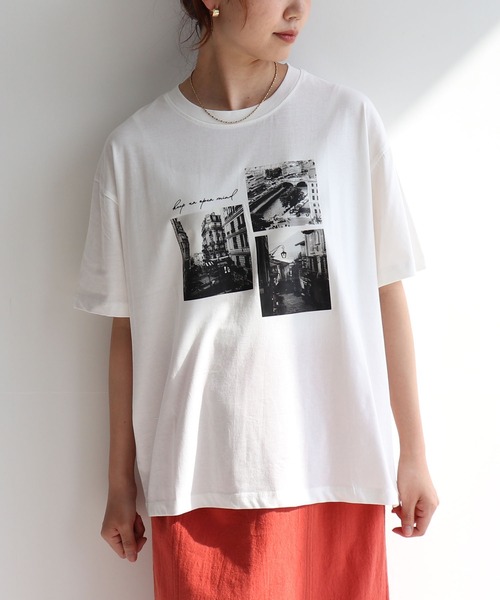 Admiral 風景プリント Tシャツ 半袖 anyfee tシャツ 半袖 「anyfee/プラスサイズ」ロゴプリント半袖Tシャツ