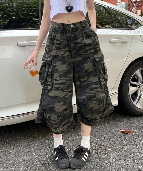 lilful カーゴパンツ 迷彩柄 ルーズシルエット カーゴハーフ