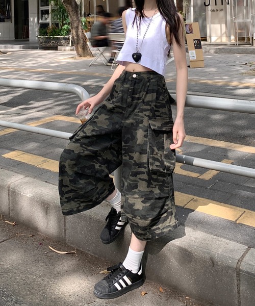 lilful カーゴパンツ 迷彩柄 ルーズシルエット カーゴハーフ