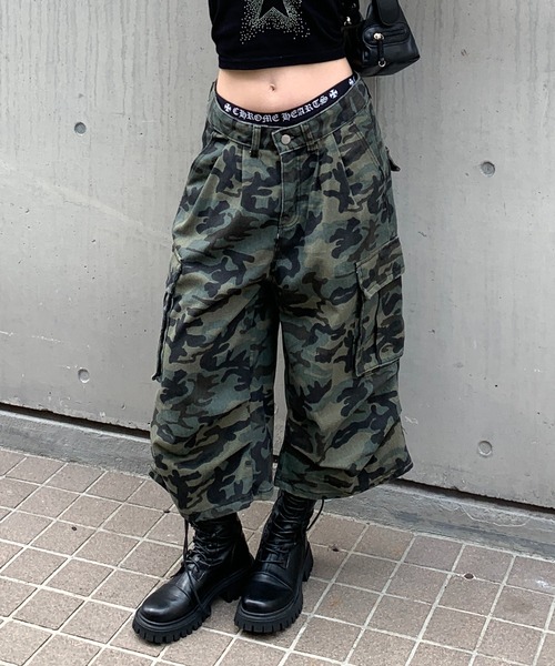 レディース デニム カーゴパンツ カモフラージュ 迷彩柄 ルーズ シルエット レディース デニム カーゴパンツ カモフラージュ 迷彩柄 ルーズ