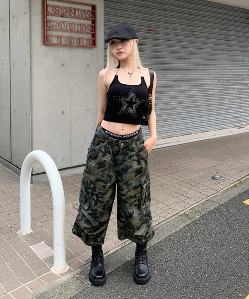 lilful カーゴパンツ 迷彩柄 ルーズシルエット カーゴハーフ