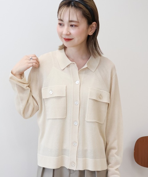 Kalinka 24SS 襟付きカーディガン BONLEA ゴールドボタンニットカーディガン