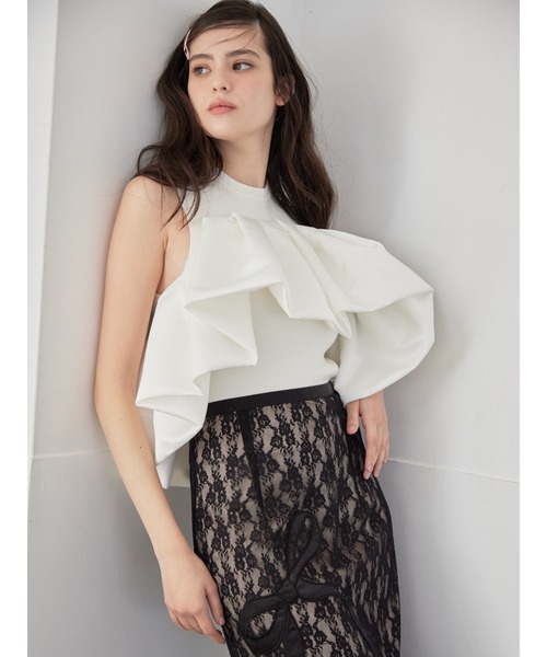 ニット セーター Voluminous frill knit top レディース