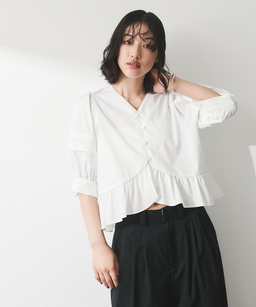 ADAM ET ROPE WEB限定 パフスリーブギャザーブラウス ブラックF ADAM ET ROPE' ブラウス シャツ 「WEB限定」パフスリーブ