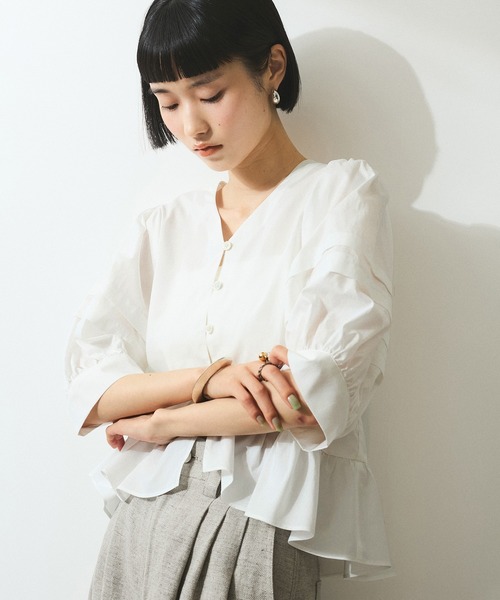ADAM ET ROPE WEB限定 パフスリーブギャザーブラウス ホワイトF ADAM ET ROPE'｜【WEB限定】パフスリーブギャザーブラウス