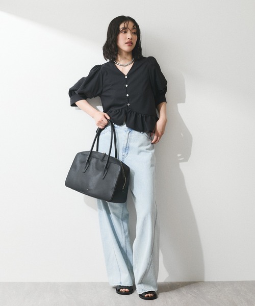 ADAM ET ROPE WEB限定 パフスリーブギャザーブラウス ブラックF ADAM ET ROPE'｜【WEB限定】パフスリーブギャザーブラウス