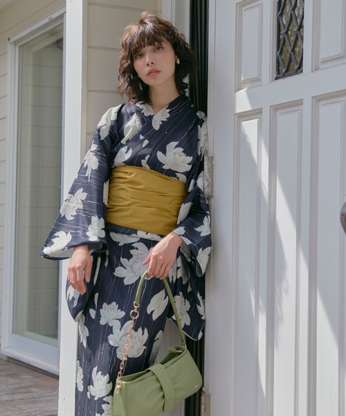 【eim】nuance line yukata Japanese Men's Kimono Yukata Cotton Linen 6 Items Set G-10