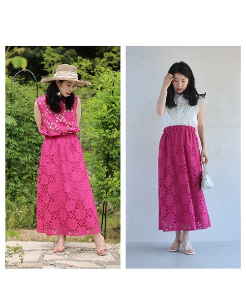 【新品】フレンチパヴェ Cawaii 浮き立つ花の華やぎレーススカート 新品タグ付 フレンチパヴェ Cawaii浮き立つお花の華やぎレース